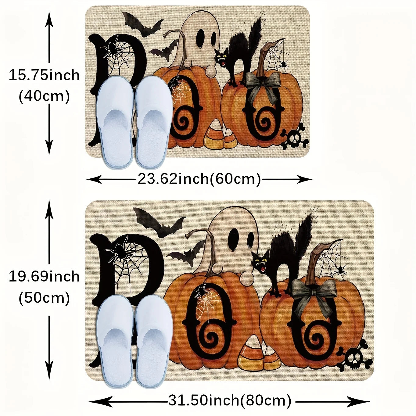 TAPETE DE BIENVENIDA DE HALLOWEEN FANTASMA Y CALABAZAS
