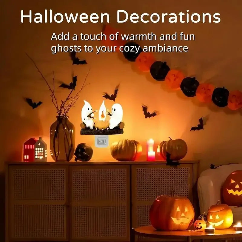 LAMPARA DECORATIVA DE FANTASMAS ASANDO MASMELOS PARA HALLOWEEN