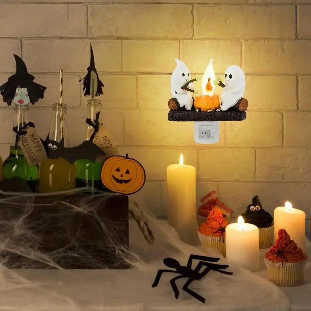 LAMPARA DECORATIVA DE FANTASMAS ASANDO MASMELOS PARA HALLOWEEN