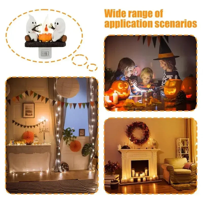 LAMPARA DECORATIVA DE FANTASMAS ASANDO MASMELOS PARA HALLOWEEN