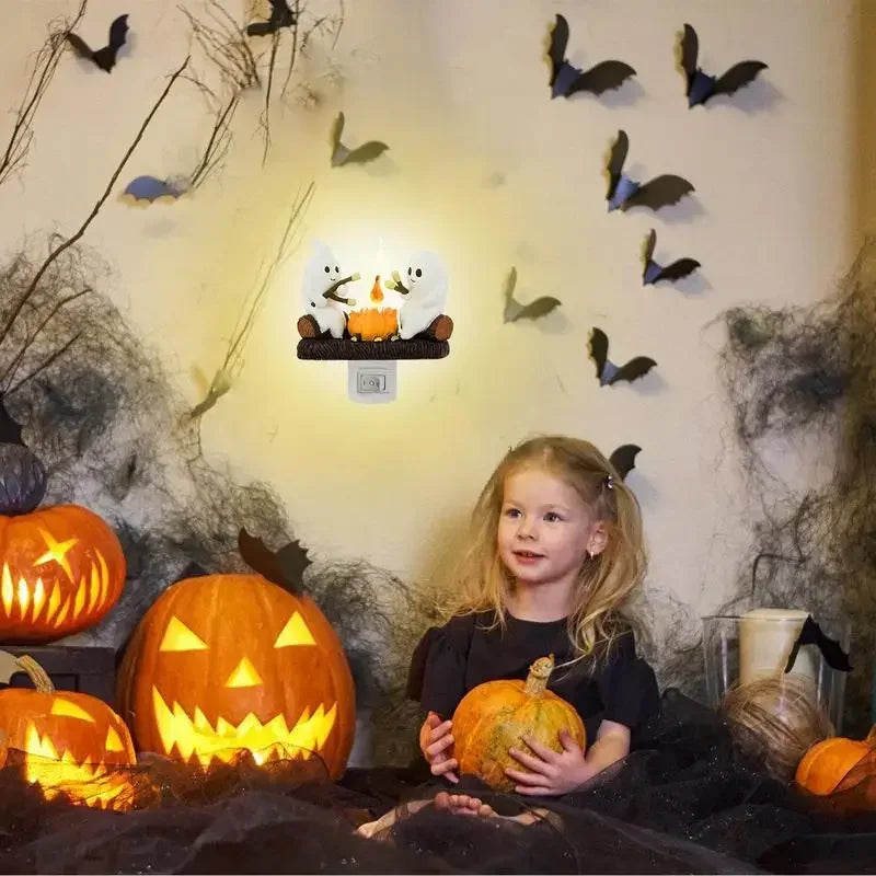 LAMPARA DECORATIVA DE FANTASMAS ASANDO MASMELOS PARA HALLOWEEN