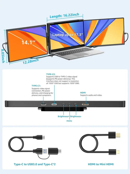 DOBLE MONITOR PORTATIL 14.1" PARA ORDENADOR PORTATIL