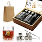 KIT DE ROCAS ENFRIADORAS Y VASOS DE WISKHY EN CAJA DE MADERA