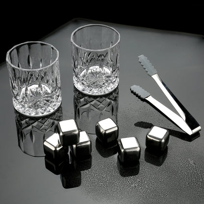 KIT DE ROCAS ENFRIADORAS Y VASOS DE WISKHY EN CAJA DE MADERA