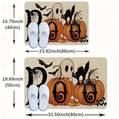TAPETE DE BIENVENIDA DE HALLOWEEN FANTASMA Y CALABAZAS