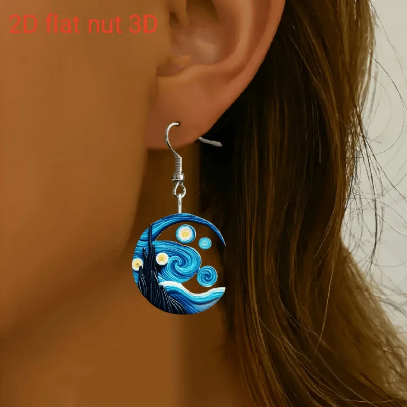 PAR DE PENDIENTES ACRILICOS CON DISEÑO DE CIELO ESTRELLADO DE VAN GOGH