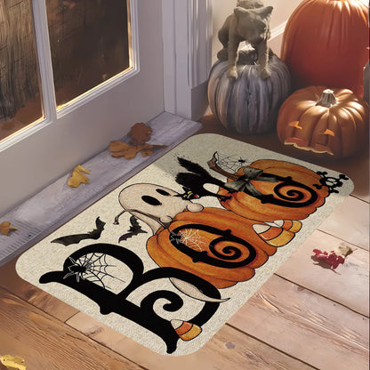 TAPETE DE BIENVENIDA DE HALLOWEEN FANTASMA Y CALABAZAS