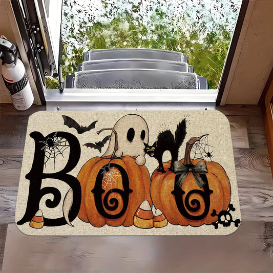 TAPETE DE BIENVENIDA DE HALLOWEEN FANTASMA Y CALABAZAS
